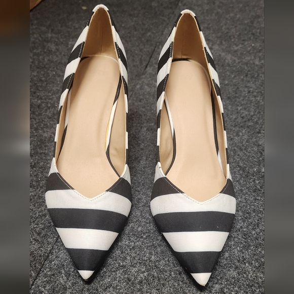 ✨ ASOS Soulmate Mono Stripe Kitten Heels 🖤 Black & White Pointed Toe Pumps UK 8 - Picture 6 of 10